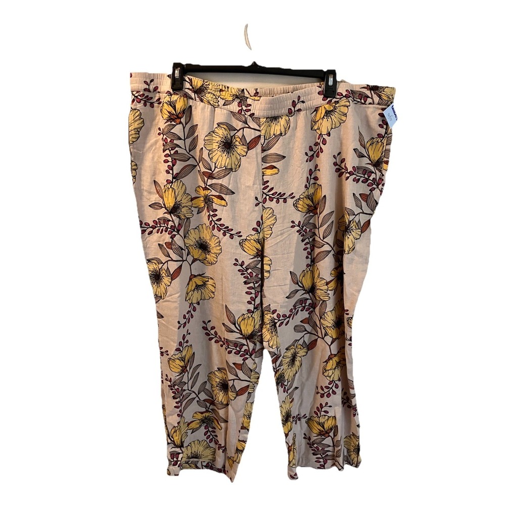 Susan Graver PURE Pants Linen Blend 3X Pull-On StraightLeg Crop Floral Boho NWOT